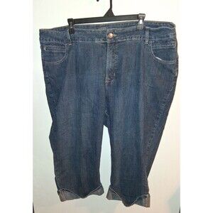 Riders Dark Denim Cuffed Taper Capri Pants Sz 26W